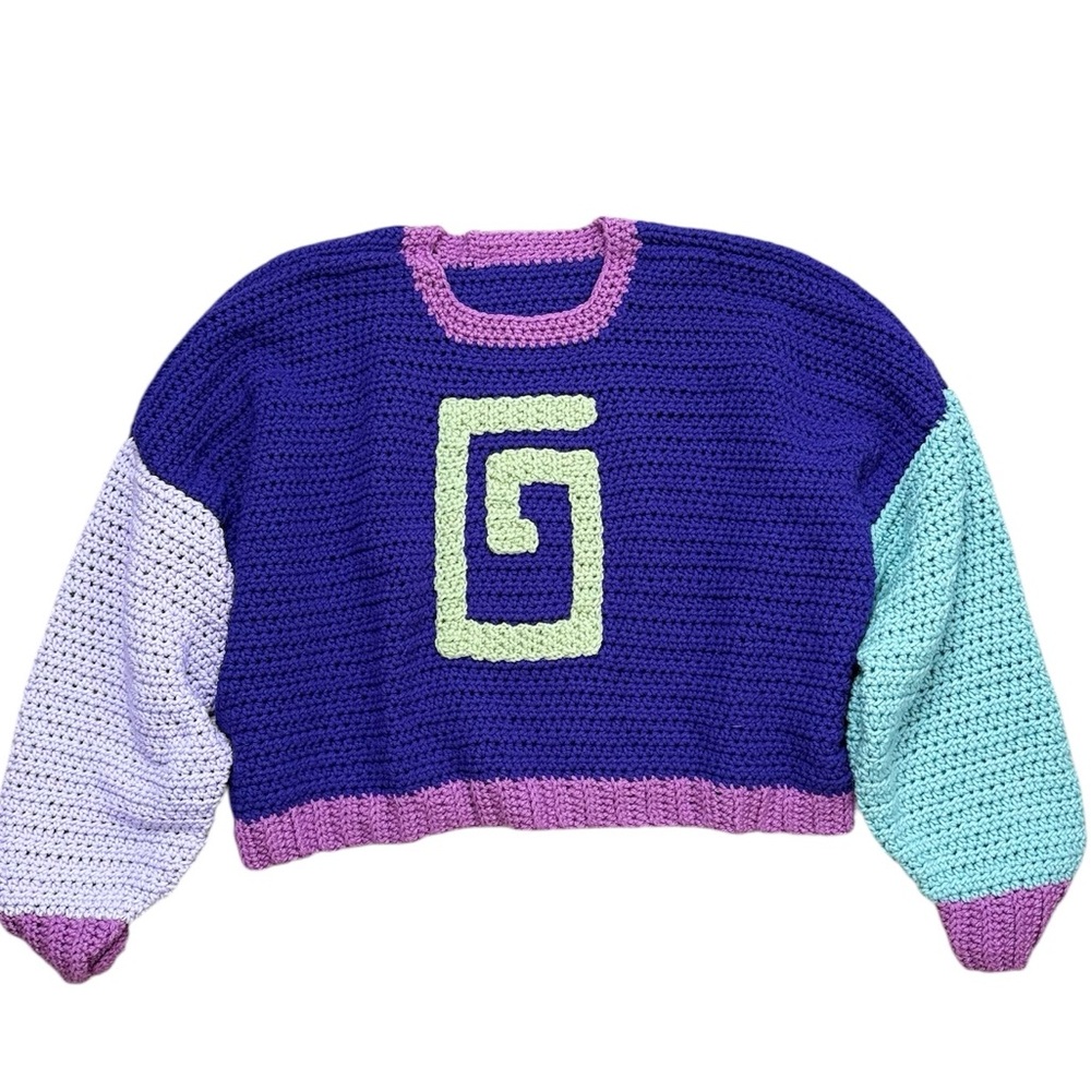 Handmade Crochet Sweater Color Block Oversized Cropped XL 1X 2X